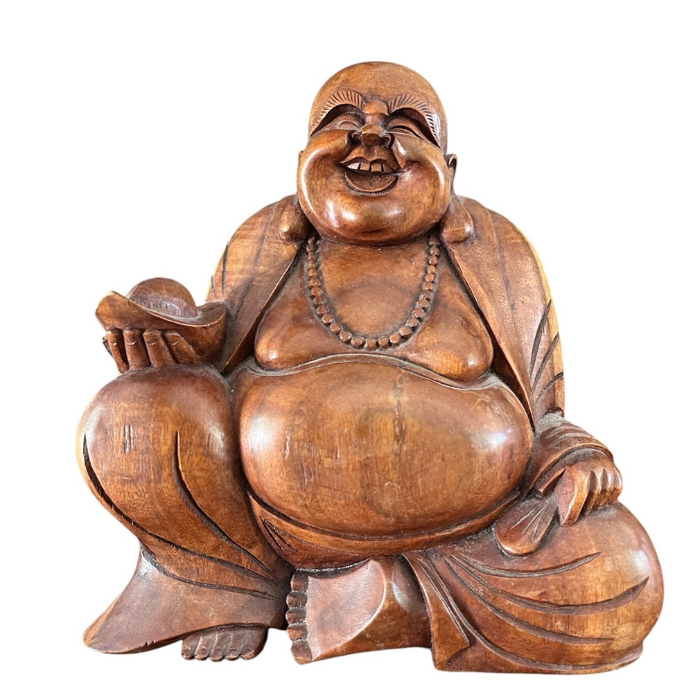Teak Sitting Laughing Buddha 8”